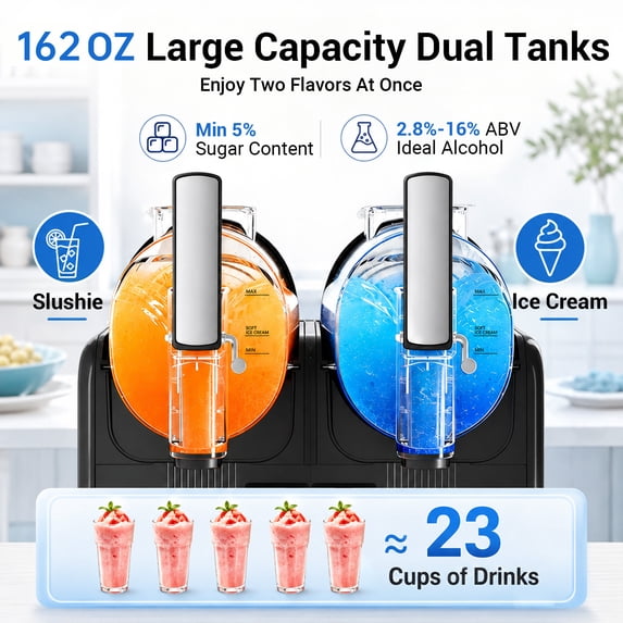 Friwest Slushie Machine, 81oz x 2 Tank Slushy Machine for Home, No Ice Needed Frozen Drink Maker with Self-Cleaningfor Margaritas, Frappés, Milkshake,Black