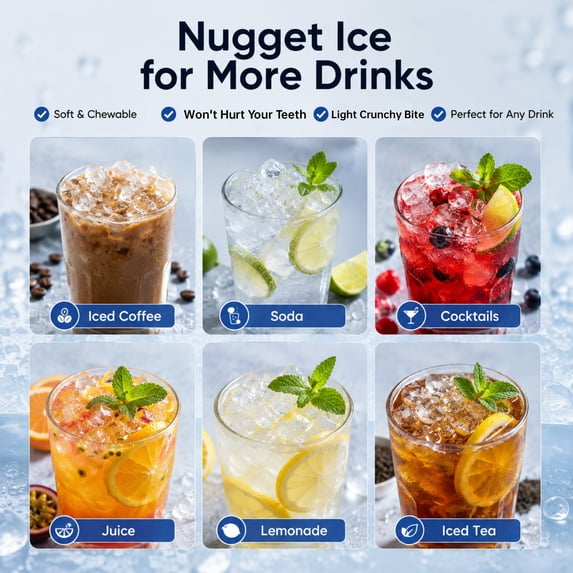 Friwest Nugget Ice Maker Countertop, 44lbs/24H Pebble Ice Maker Machine, Self-Cleaning Countertop Ice Makers with Ice Scoop, 8-10 Minute First Ice
