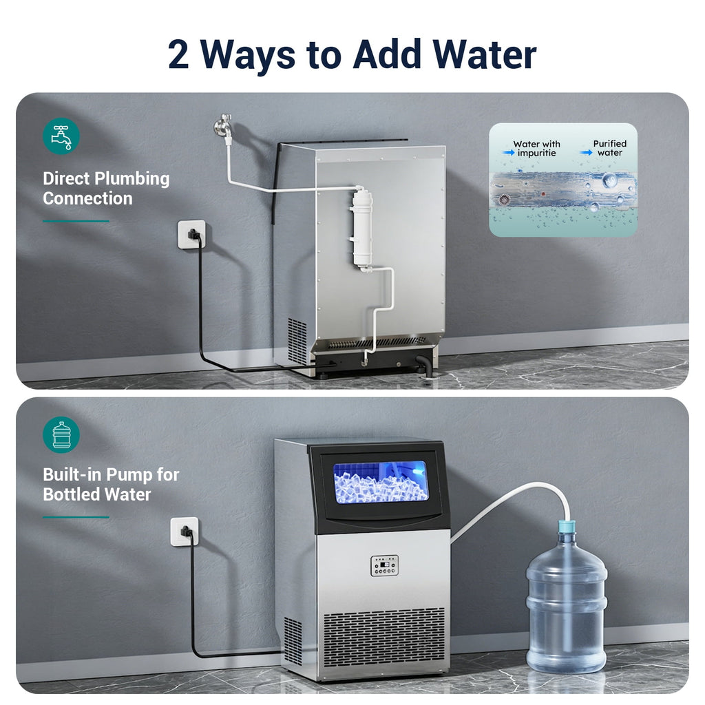 Friwest Commercial Ice Maker Machine,200 Lbs/24H with 33 Lbs Storage, 55-Cube Square Ice Maker, 15-Min First Batch, Self-Filling Water System, Stainless Steel Ice Machine for Restaurant, Bar & Shop