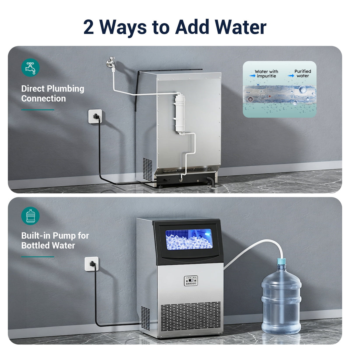 Friwest Commercial Ice Maker Machine,200 Lbs/24H with 33 Lbs Storage, 55-Cube Square Ice Maker, 15-Min First Batch, Self-Filling Water System, Stainless Steel Ice Machine for Restaurant, Bar & Shop