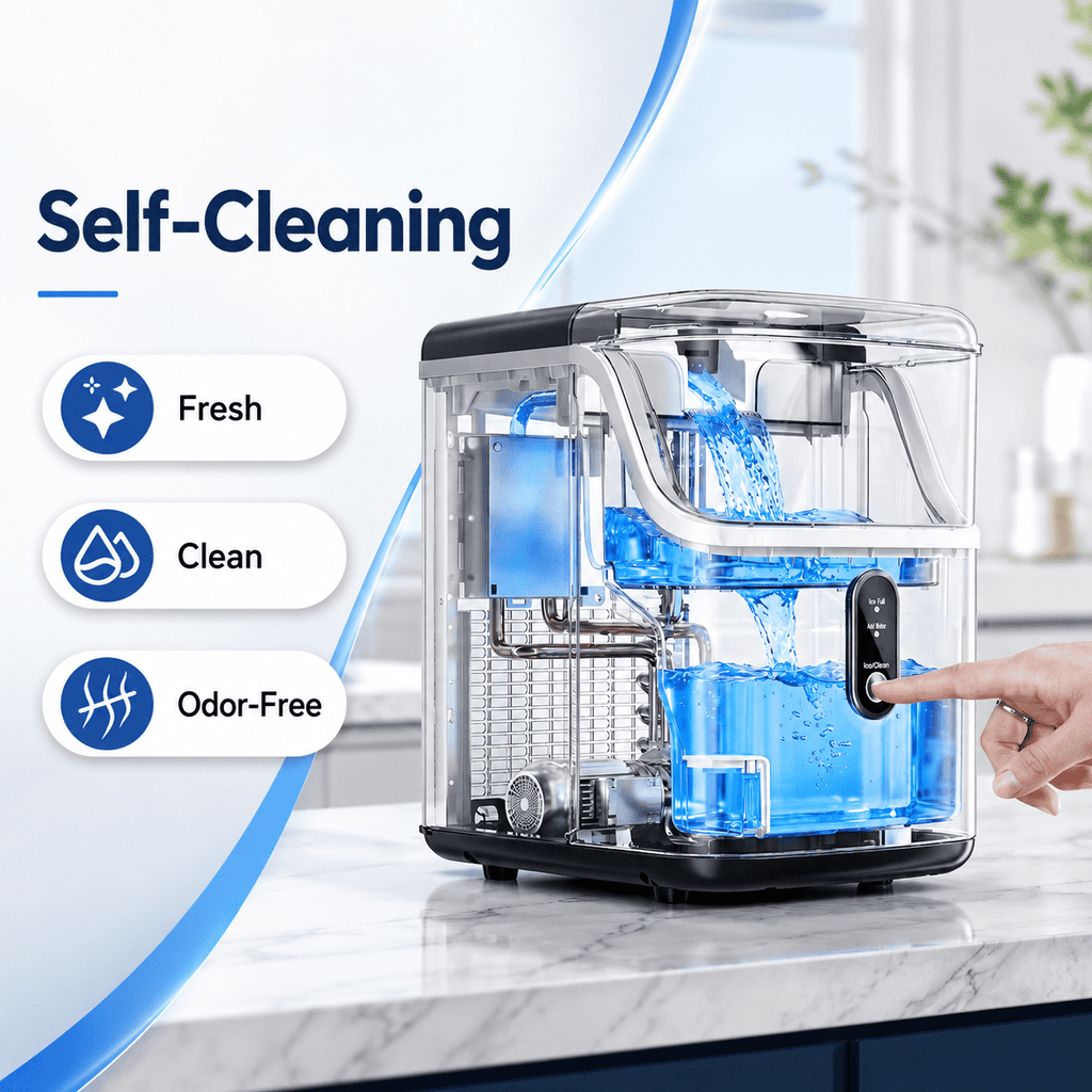 Friwest Nugget Ice Maker Countertop, Portable Pebble Ice Machine with Self-Cleaning, Soft Chewable Ice Maker for Home Kitchen Office RV