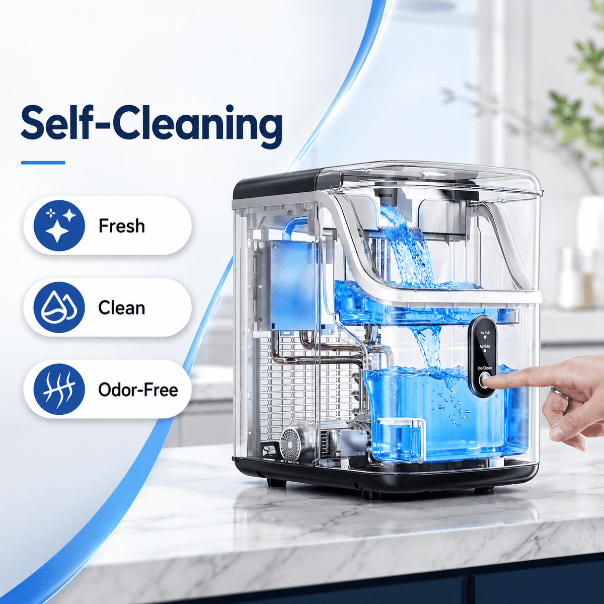 Friwest Nugget Ice Maker Countertop, Portable Pebble Ice Machine with Self-Cleaning, Soft Chewable Ice Maker for Home Kitchen Office RV