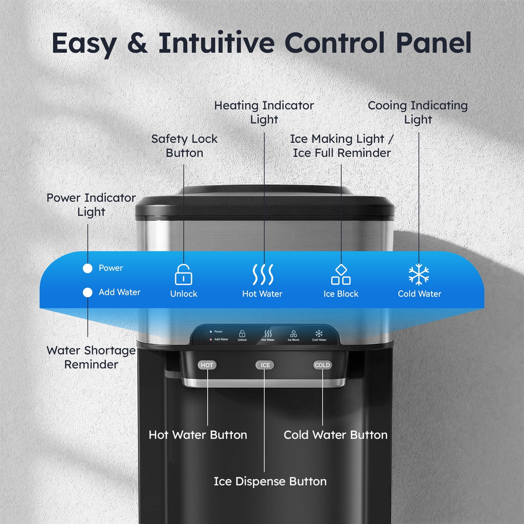 Countertop Water Dispenser with Ice Maker, 3-in-1 Hot & Cold Water Dispenser with Countertop Ice Maker, 44LBS/24H Ice Machine