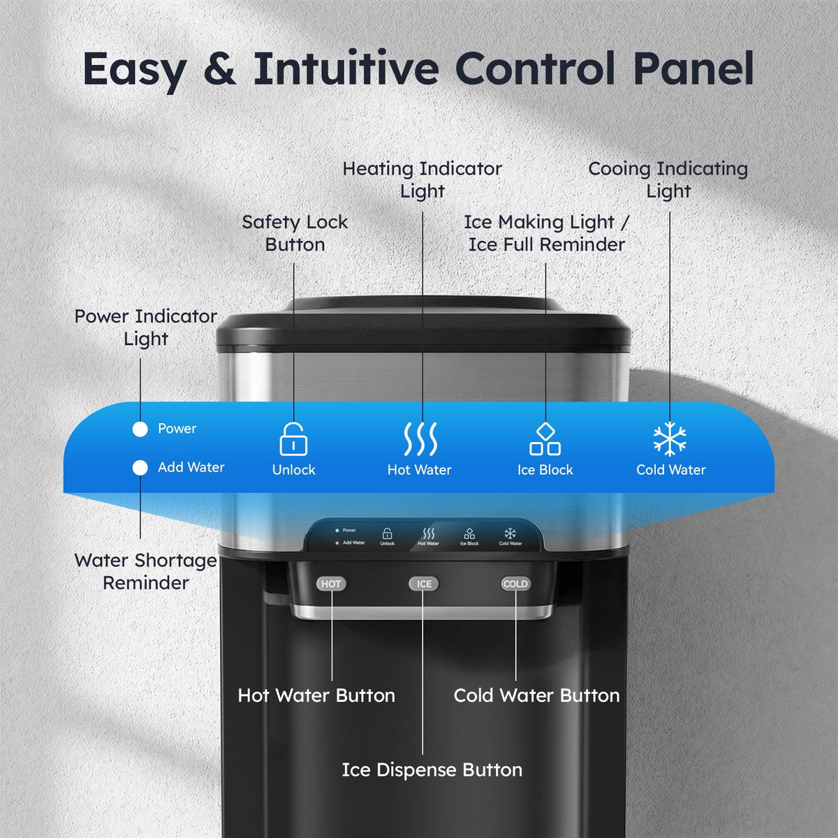 Countertop Water Dispenser with Ice Maker, 3-in-1 Hot & Cold Water Dispenser with Countertop Ice Maker, 44LBS/24H Ice Machine