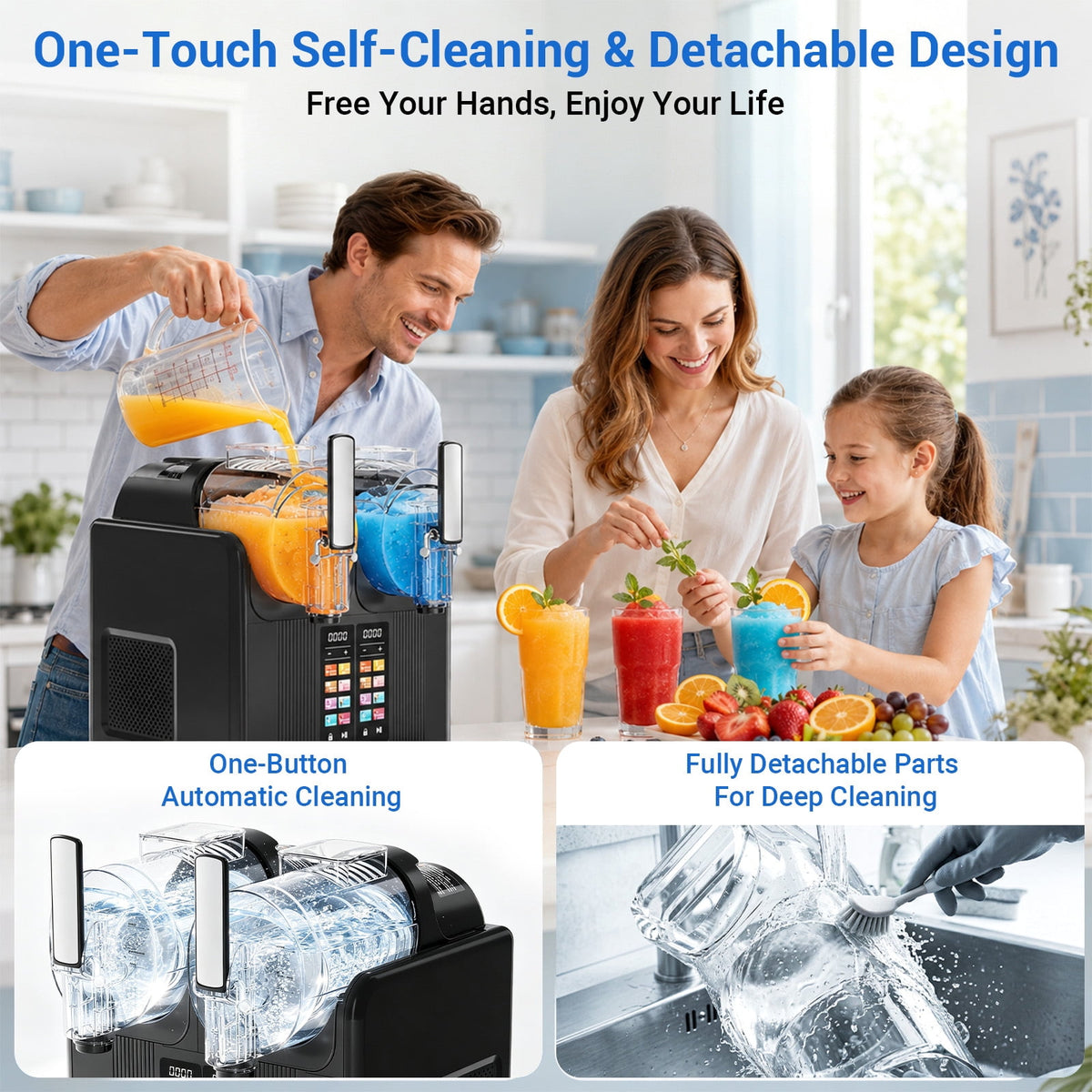 Friwest Slushie Machine, 81oz x 2 Tank Slushy Machine for Home, No Ice Needed Frozen Drink Maker with Self-Cleaningfor Margaritas, Frappés, Milkshake,Black