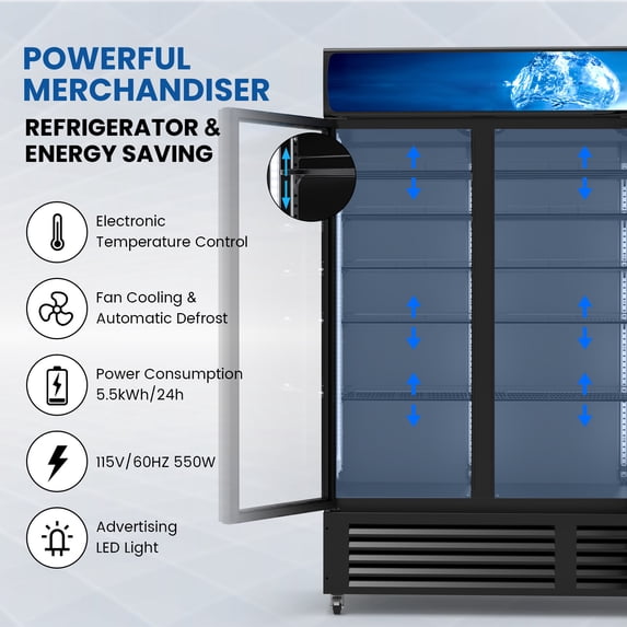 Friwest Commercial Beverage Refrigerator 56 Cu Ft, Commercial Display Fridge with Glass Door, Upright Merchandiser Refrigerator Cooler with Front LED Light for Stores, Restaurant