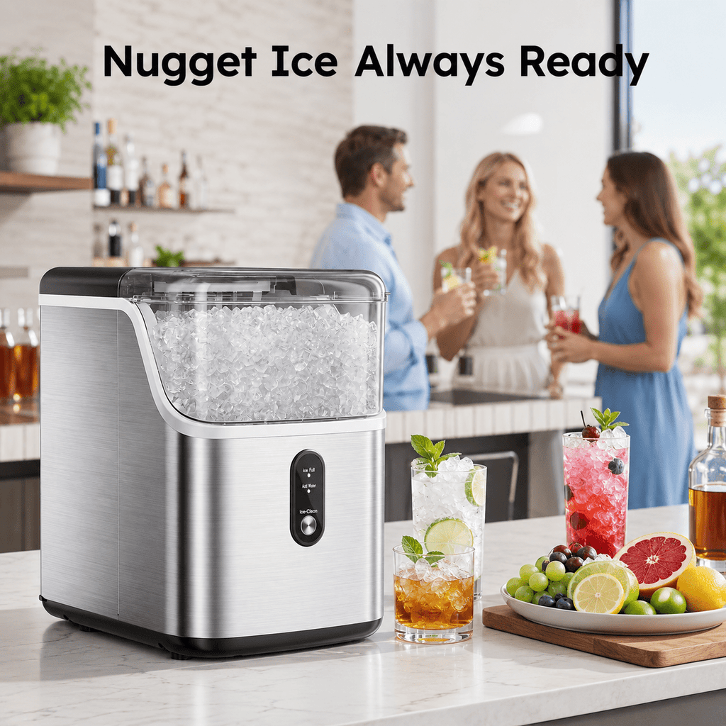 Friwest Nugget Ice Maker Countertop, Portable Pebble Ice Machine with Self-Cleaning, Soft Chewable Ice Maker for Home Kitchen Office RV