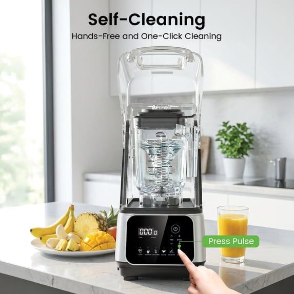 Friwest 68oz Commercial Blender, 2400W High Speed Professional Blender with 6 One-Touch Functions, Adjustable Speed & Pulse, Soundproof Cover for Smoothies, Ice Crushing & Frozen Drinks