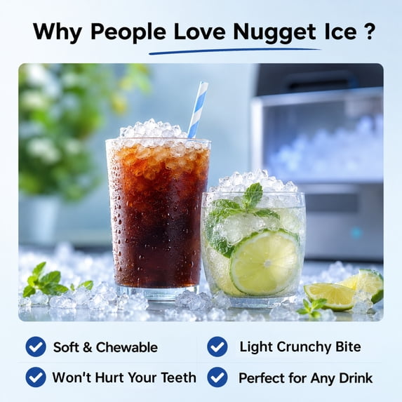 Friwest Nugget Ice Maker Countertop, 44lbs/24H Pebble Ice Maker Machine, Self-Cleaning Countertop Ice Makers with Ice Scoop, 8-10 Minute First Ice