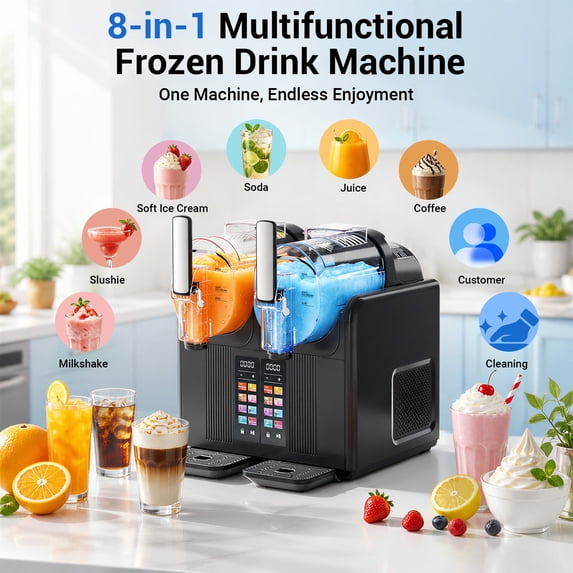 Friwest Slushie Machine, 81oz x 2 Tank Slushy Machine for Home, No Ice Needed Frozen Drink Maker with Self-Cleaningfor Margaritas, Frappés, Milkshake,Black