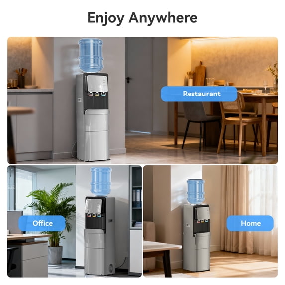 Friwest Water Cooler Dispenser with Ice Maker Machine, Hot & Cold Water Cooler for 5 Gallon Bottle, 33lbs Ice in 24Hrs, Child Safety Lock, Water Dispenser for Home, Office, Black