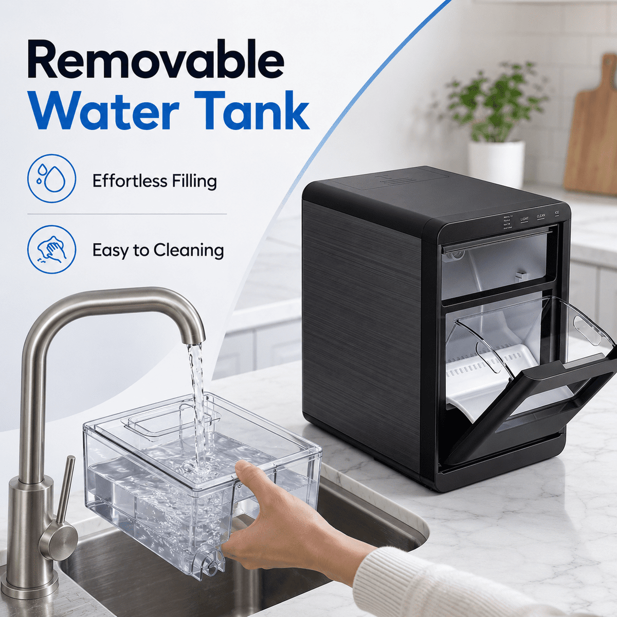 Friwest Nugget Ice Maker Countertop, 44lbs/24H Pebble Ice Maker Machine, Self-Cleaning Countertop Ice Makers with Ice Scoop, 8-10 Minute First Ice