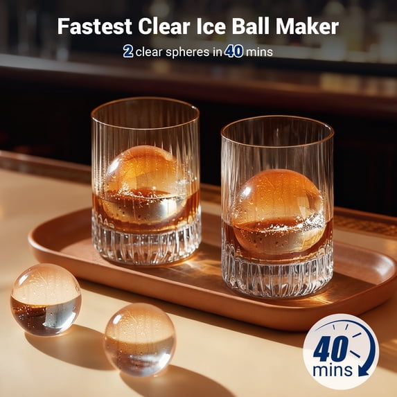 Friwest Clear Ice Ball Maker Countertop, 2" Sphere Ice Maker 2 Ice balls in 40-60Mins, Self Cleaning Ice Machine with Ice Tongs Drip Tray