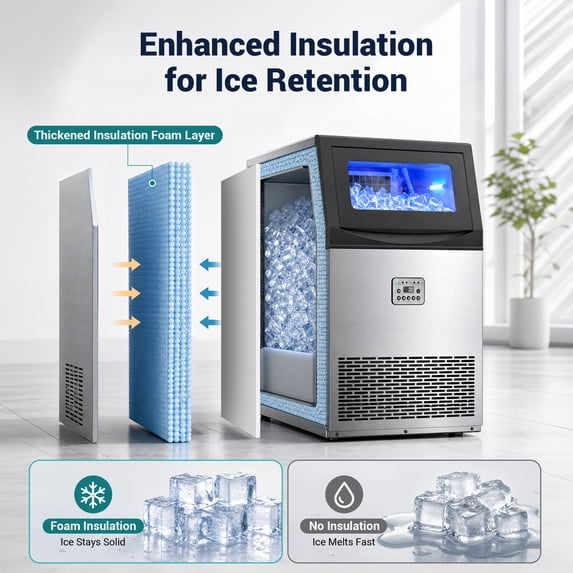 Friwest Commercial Ice Maker Machine,200 Lbs/24H with 33 Lbs Storage, 55-Cube Square Ice Maker, 15-Min First Batch, Self-Filling Water System, Stainless Steel Ice Machine for Restaurant, Bar & Shop