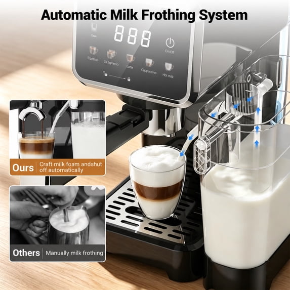 Friwest Espresso Machine 20 Bar, Super Compact Espresso Maker with Touch Screen, Professional Coffee Machine, Automatic Milk Frother for Cappuccino