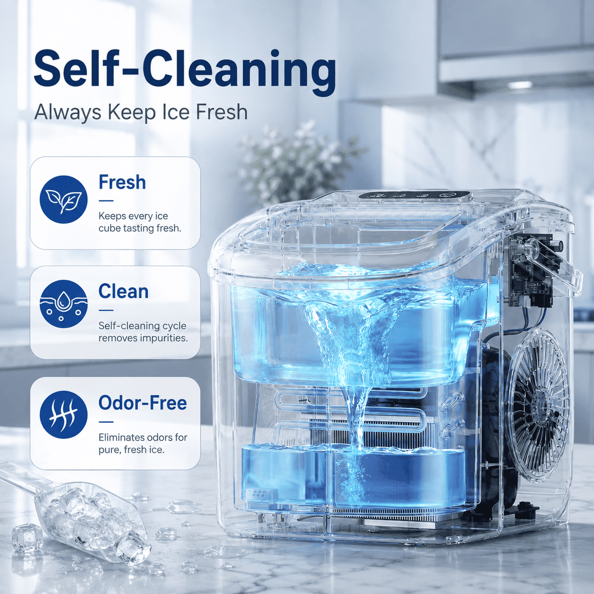 Friwest Countertop Ice Maker, 26 lbs/24H Portable Ice Machine, 9 Bullet Ice Cubes in 6 Min, Self-Cleaning Ice Maker for Kitchen, Home, Office & RV, Black