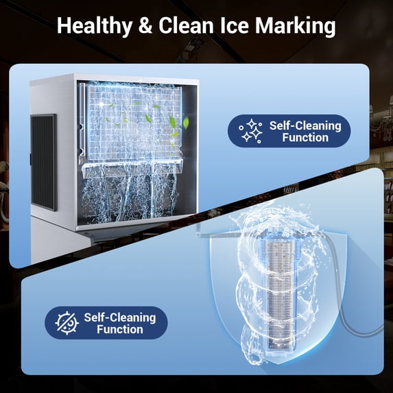 Friwest 550LBS/24H Commercial Ice Maker Machine, 350LBS Storage Bin, Stainless Steel Freestanding Ice Machine with Self-Cleaning