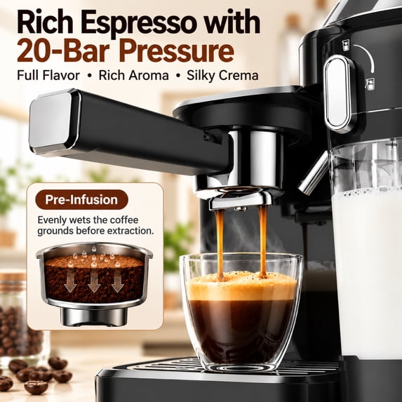 Friwest Espresso Machine 20 Bar, Super Compact Espresso Maker with Touch Screen, Professional Coffee Machine, Automatic Milk Frother for Cappuccino