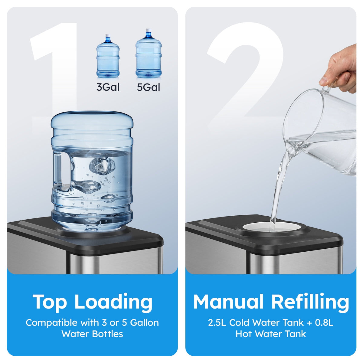 Countertop Water Dispenser with Ice Maker, 3-in-1 Hot & Cold Water Dispenser with Countertop Ice Maker, 44LBS/24H Ice Machine