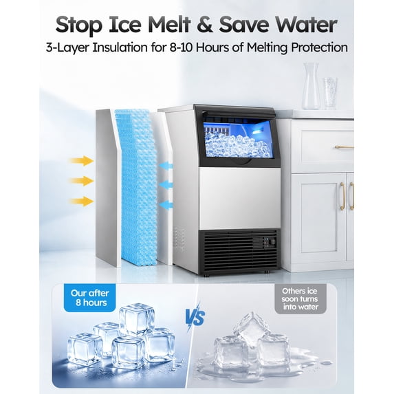 Friwest Commercial Ice Maker 100 lbs/24H, Dual Water Supply Ice Machine with 33 lb Storage Bin, Built-In or Freestanding with Self-Cleaning for Home Bar Restaurant