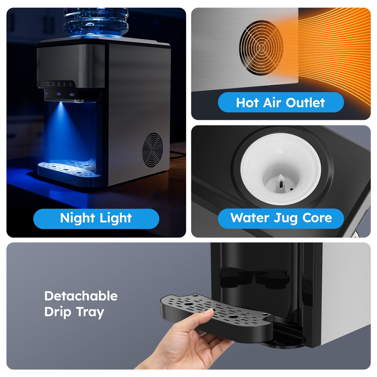 Countertop Water Dispenser with Ice Maker, 3-in-1 Hot & Cold Water Dispenser with Countertop Ice Maker, 44LBS/24H Ice Machine