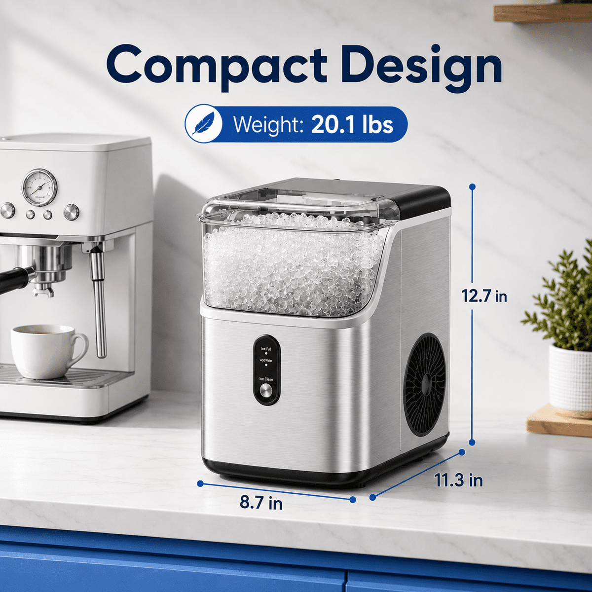 Friwest Nugget Ice Maker Countertop, Portable Pebble Ice Machine with Self-Cleaning, Soft Chewable Ice Maker for Home Kitchen Office RV