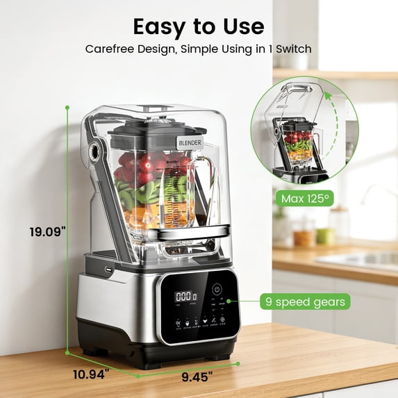 Friwest 68oz Commercial Blender, 2400W High Speed Professional Blender with 6 One-Touch Functions, Adjustable Speed & Pulse, Soundproof Cover for Smoothies, Ice Crushing & Frozen Drinks