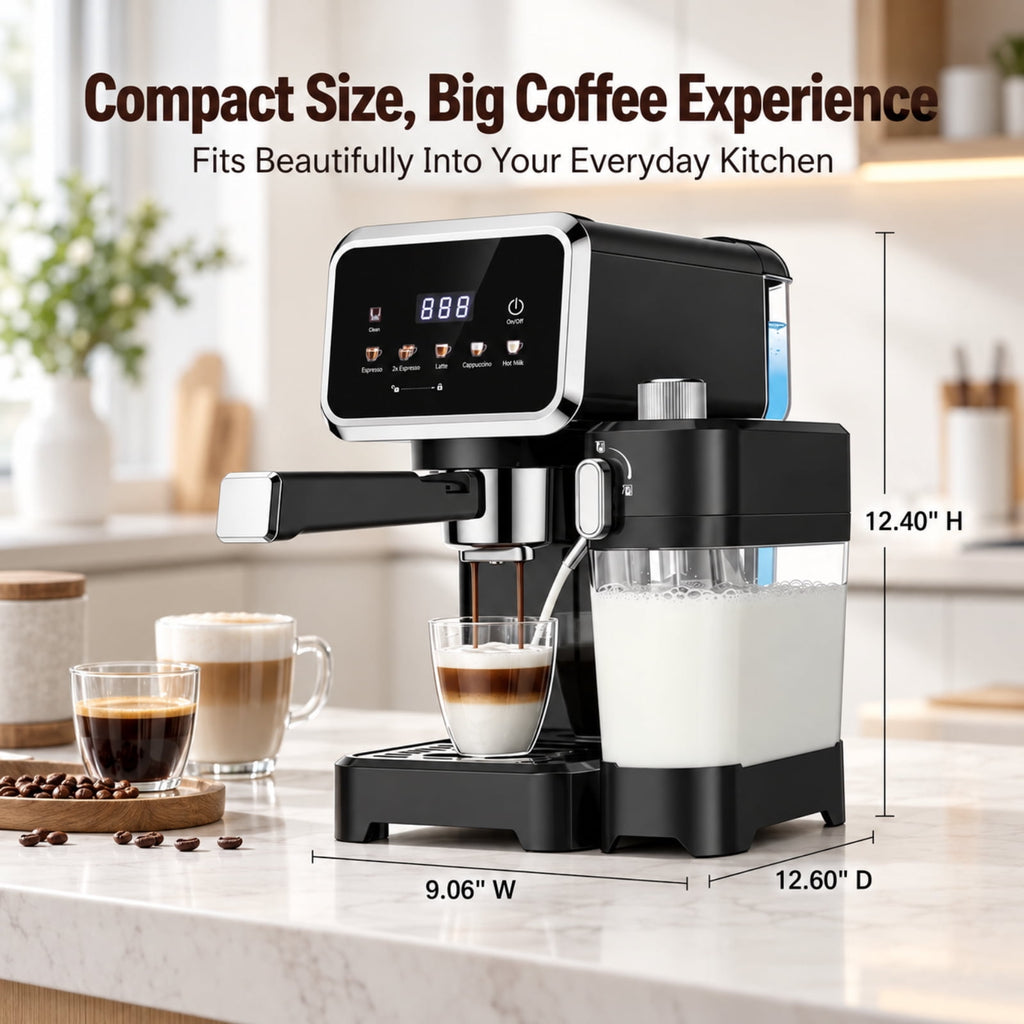 Friwest Espresso Machine 20 Bar, Super Compact Espresso Maker with Touch Screen, Professional Coffee Machine, Automatic Milk Frother for Cappuccino