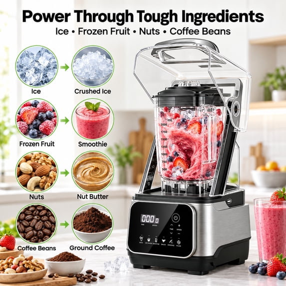 Friwest 68oz Commercial Blender, 2400W High Speed Professional Blender with 6 One-Touch Functions, Adjustable Speed & Pulse, Soundproof Cover for Smoothies, Ice Crushing & Frozen Drinks