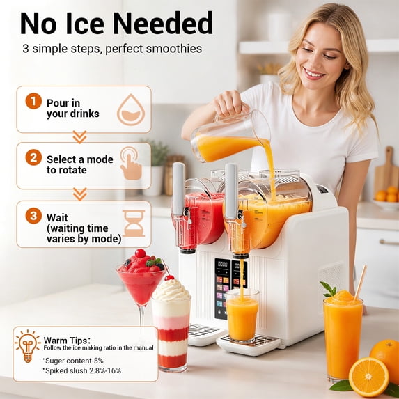 Friwest Slushie Machine, 81oz x 2 Tank Slushy Machine for Home, No Ice Needed Frozen Drink Maker with Self-Cleaningfor Margaritas, Frappés, Milkshake,White