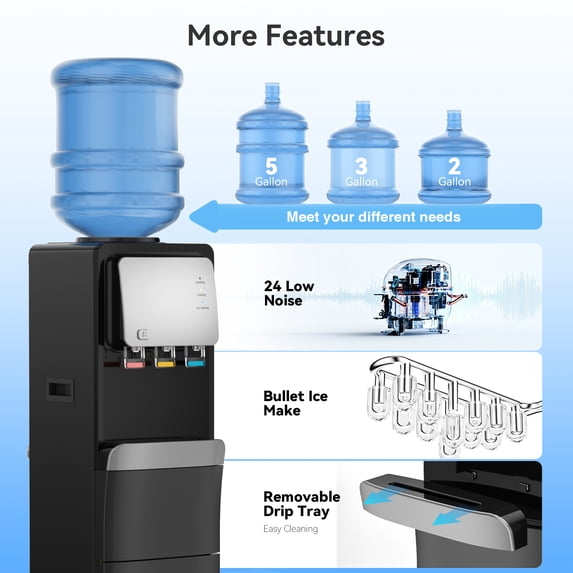 Friwest Water Cooler Dispenser with Ice Maker – Hot & Cold Water for 5 Gallon Bottle, 33lbs Ice per 24Hrs, Child Safety Lock – for Home Office Kitchen, Black