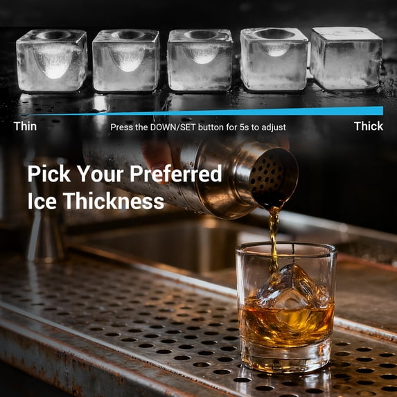 Friwest Clear Square Ice Maker, 2" SlowMelting Ice Cubes for Whiskey Cocktail, One Touch Auto Clean, Stainless Steel Countertop Ice Machine for Home Bar