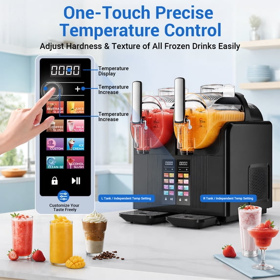 Friwest Slushie Machine, 81oz x 2 Tank Slushy Machine for Home, No Ice Needed Frozen Drink Maker with Self-Cleaningfor Margaritas, Frappés, Milkshake,Black
