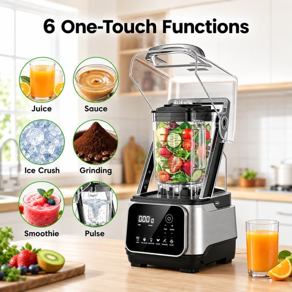Friwest 68oz Commercial Blender, 2400W High Speed Professional Blender with 6 One-Touch Functions, Adjustable Speed & Pulse, Soundproof Cover for Smoothies, Ice Crushing & Frozen Drinks
