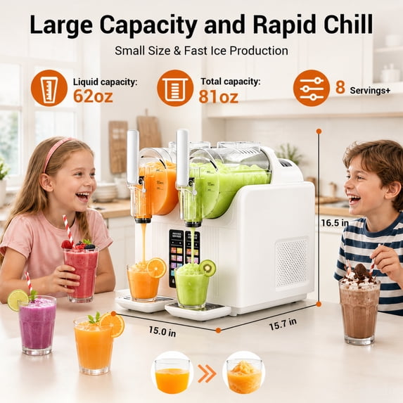 Friwest Slushie Machine, 81oz x 2 Tank Slushy Machine for Home, No Ice Needed Frozen Drink Maker with Self-Cleaningfor Margaritas, Frappés, Milkshake,White