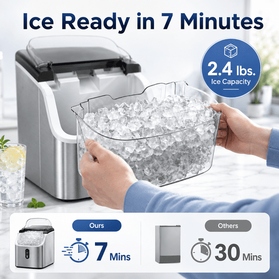 Friwest Nugget Ice Maker Countertop, Portable Pebble Ice Machine with Self-Cleaning, Soft Chewable Ice Maker for Home Kitchen Office RV