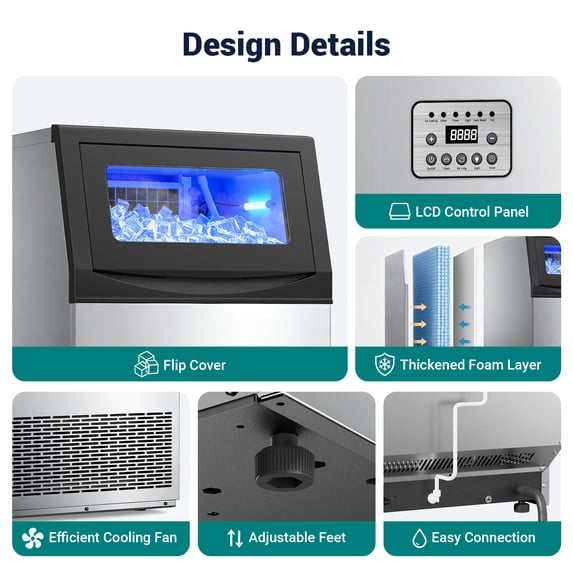 Friwest Commercial Ice Maker Machine,200 Lbs/24H with 33 Lbs Storage, 55-Cube Square Ice Maker, 15-Min First Batch, Self-Filling Water System, Stainless Steel Ice Machine for Restaurant, Bar & Shop