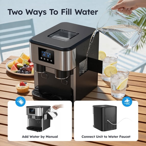 Friwest 3 In 1 Countertop Ice Maker Water Dispenser, Bullet Ice, Crushed Ice & Cold Water, 33Lbs/24H, SelfCleaning, Dual Water Fill, Compact for Home Kitchen Party RV