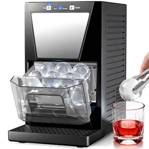Friwest Clear Ice Ball Maker Countertop, 2" Sphere Ice Maker 2 Ice balls in 40-60Mins, Self Cleaning Ice Machine with Ice Tongs Drip Tray