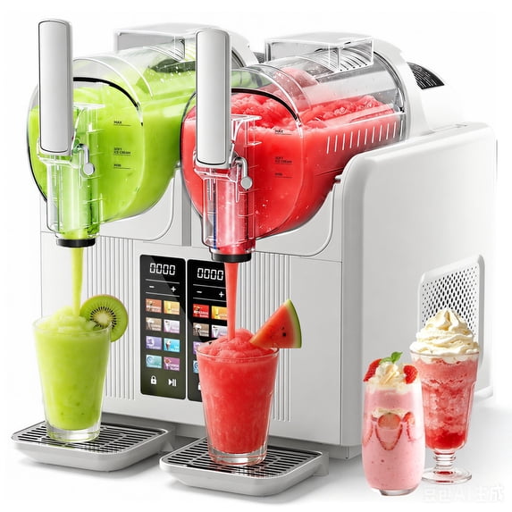 Friwest Slushie Machine, 81oz x 2 Tank Slushy Machine for Home, No Ice Needed Frozen Drink Maker with Self-Cleaningfor Margaritas, Frappés, Milkshake,White