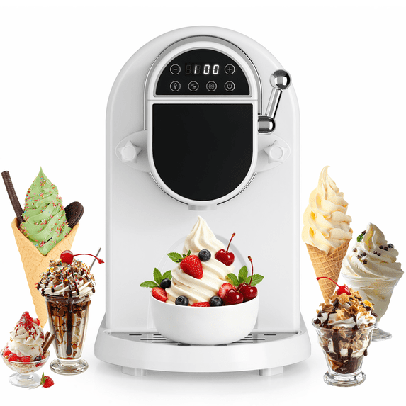 Friwest 1.5 QT Soft Serve Ice Cream Machine, Built-In Compressor, No Pre-Freezing, 10-Level Adjustable Hardness, Self-Cleaning, 30-40 Min, Soft Serve Ice Cream Maker for Home, White