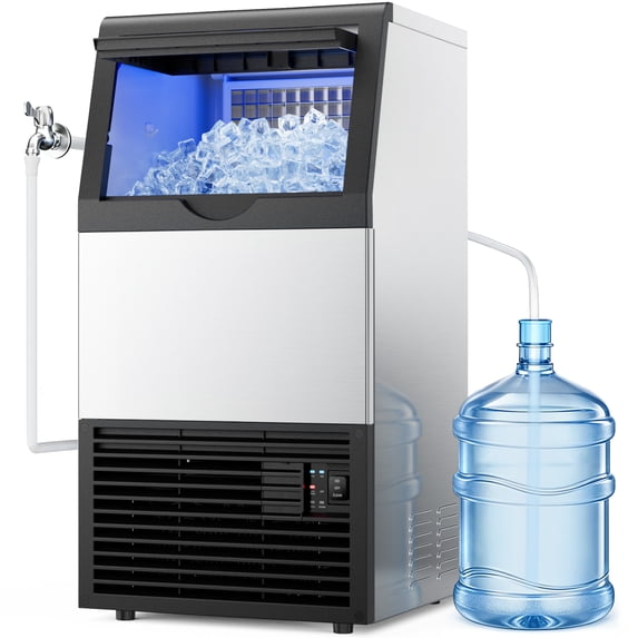 Friwest Commercial Ice Maker 100 lbs/24H, Dual Water Supply Ice Machine with 33 lb Storage Bin, Built-In or Freestanding with Self-Cleaning for Home Bar Restaurant