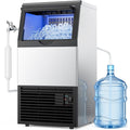 Friwest Commercial Ice Maker, 120 lbs/24H with 33 lb Storage Bin, Dual Water Inlet, 6-Level Adjustable Ice Thickness, Self-Cleaning Ice Machine for Restaurant Bar Office Black Sliver