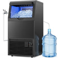 Friwest Commercial Ice Maker, 120 lbs/24H with 33 lb Storage Bin, Dual Water Inlet, 6-Level Adjustable Ice Thickness, Self-Cleaning Ice Machine for Restaurant Bar Office Black