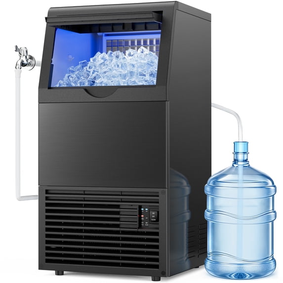 Friwest Commercial Ice Maker, 120 lbs/24H with 33 lb Storage Bin, Dual Water Inlet, 6-Level Adjustable Ice Thickness, Self-Cleaning Ice Machine for Restaurant Bar Office Black