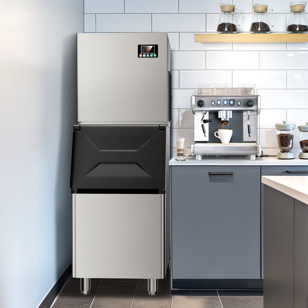 Friwest 550LBS/24H Commercial Ice Maker Machine, 350LBS Storage Bin, Stainless Steel Freestanding Ice Machine with Self-Cleaning