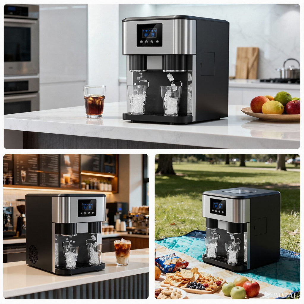 Friwest 3 In 1 Countertop Ice Maker Water Dispenser, Bullet Ice, Crushed Ice & Cold Water, 33Lbs/24H, SelfCleaning, Dual Water Fill, Compact for Home Kitchen Party RV