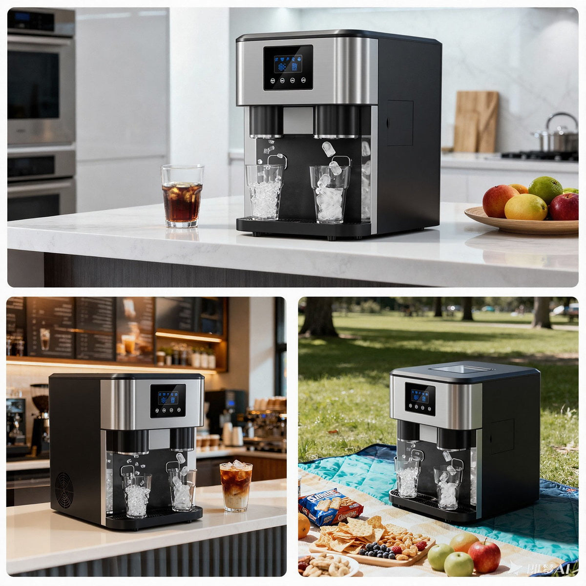 Friwest 3 In 1 Countertop Ice Maker Water Dispenser, Bullet Ice, Crushed Ice & Cold Water, 33Lbs/24H, SelfCleaning, Dual Water Fill, Compact for Home Kitchen Party RV