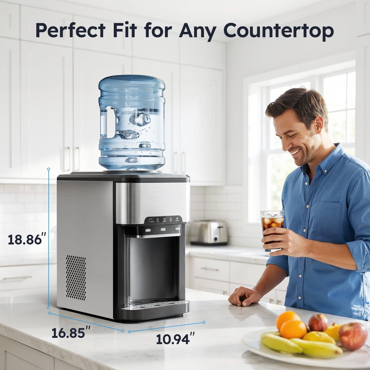 Countertop Water Dispenser with Ice Maker, 3-in-1 Hot & Cold Water Dispenser with Countertop Ice Maker, 44LBS/24H Ice Machine