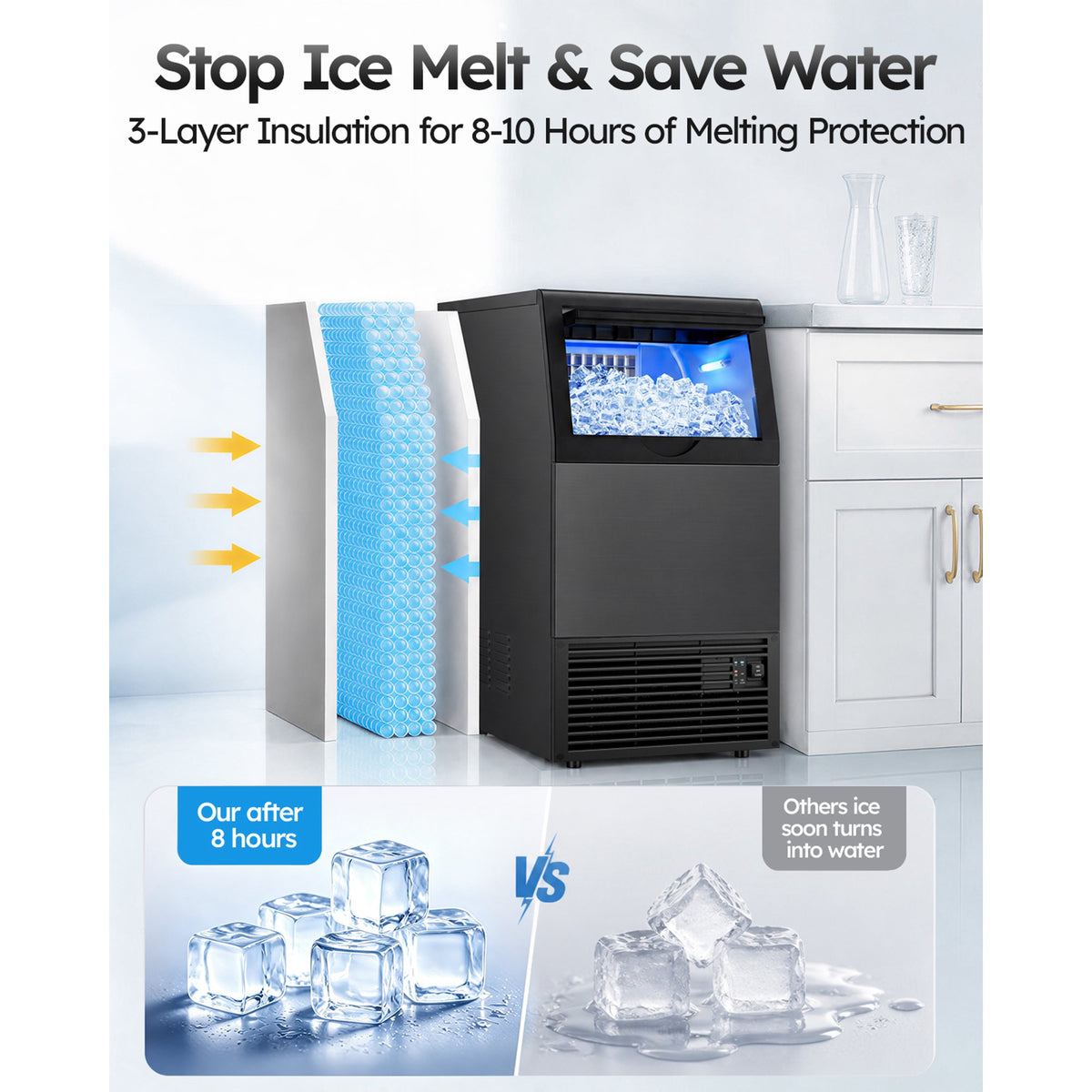 Friwest Commercial Ice Maker, 120 lbs/24H with 33 lb Storage Bin, Dual Water Inlet, 6-Level Adjustable Ice Thickness, Self-Cleaning Ice Machine for Restaurant Bar Office Black